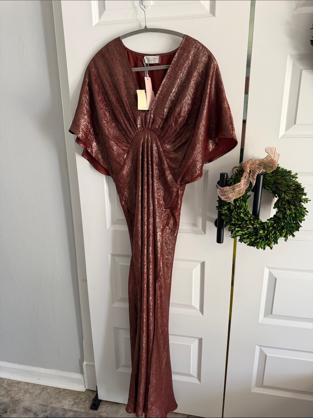 Anthro Dress forum Shimmery Copper Metallic Evening Gown large